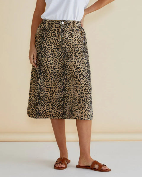 Astra Denim Skirt Leopard