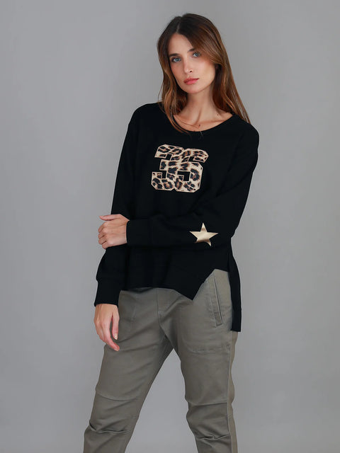 Carina Leopard Logo Sweater Black