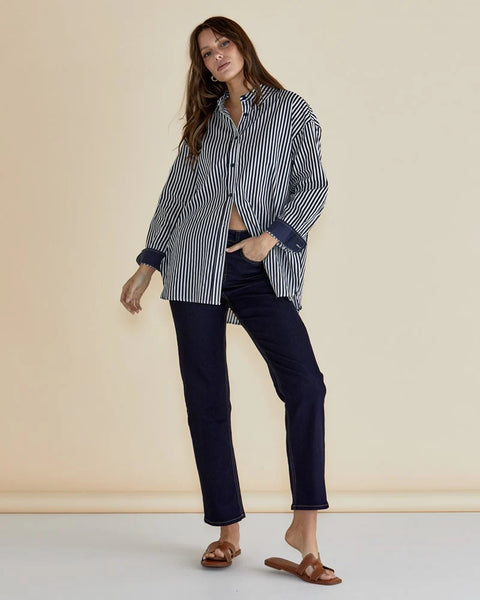 Claire Classic Shirt Navy Stripe