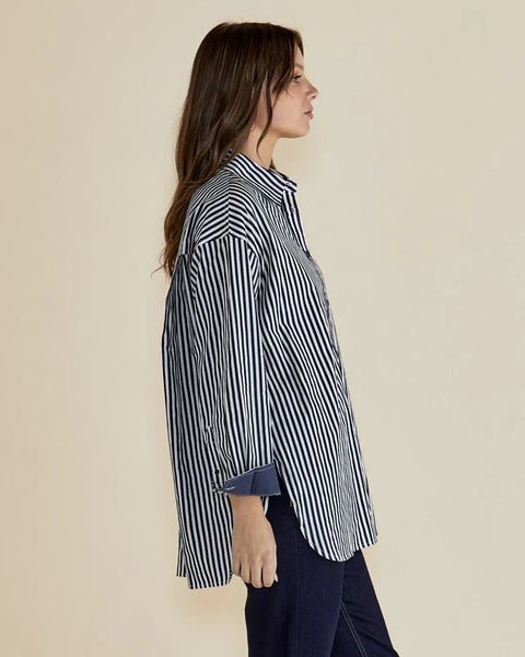 Claire Classic Shirt Navy Stripe