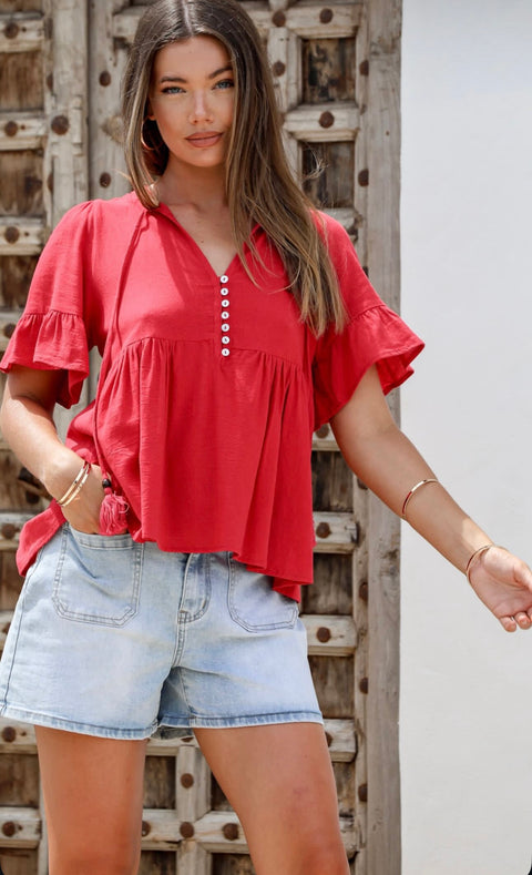 Clara Peasant Top Red