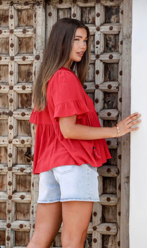 Clara Peasant Top Red