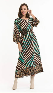 Ava Stripe Dress Choc/Torquoise