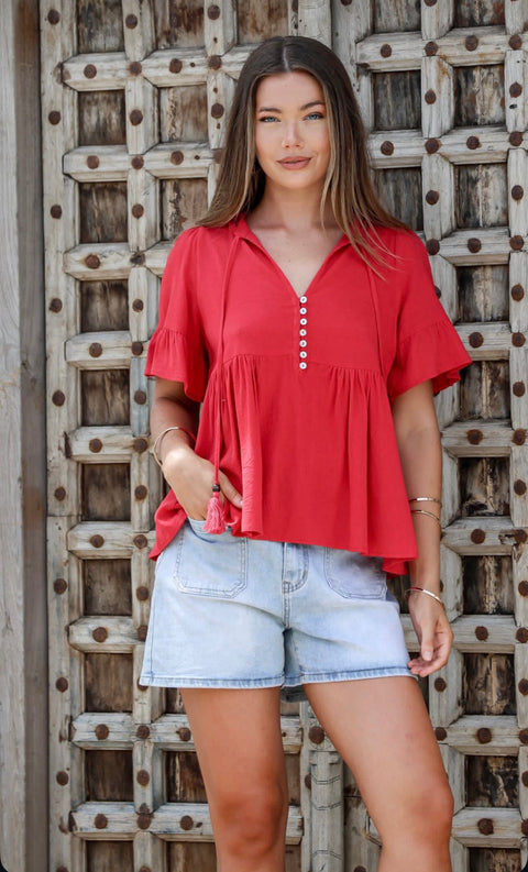 Clara Peasant Top Red