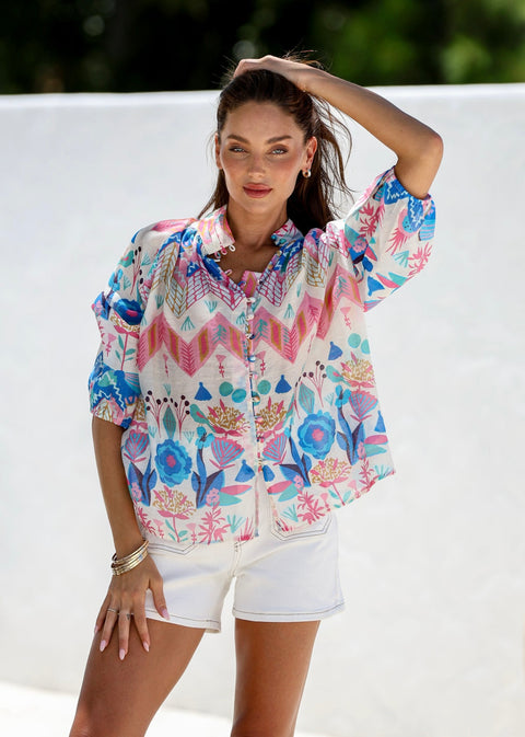 Summer Blouse Azure Print