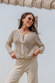 Alexa Gold Button Cardi Latte