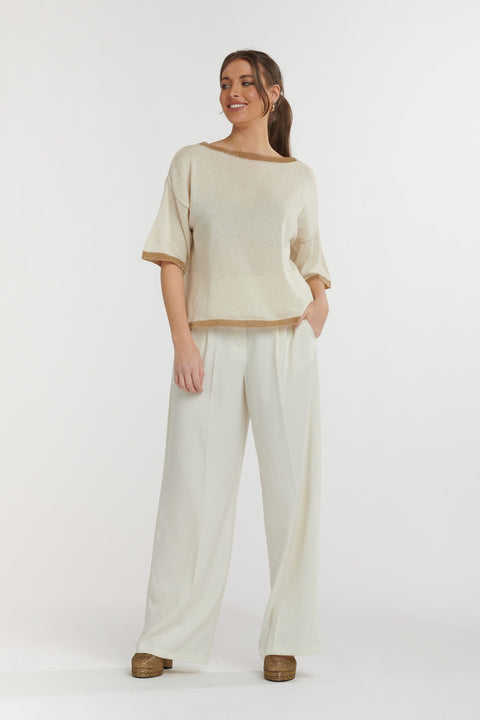 Lurex Knit Top Beige