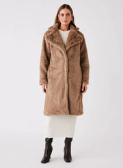 Malena Faux Fur Coat Taupe