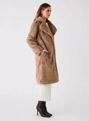 Malena Faux Fur Coat Taupe