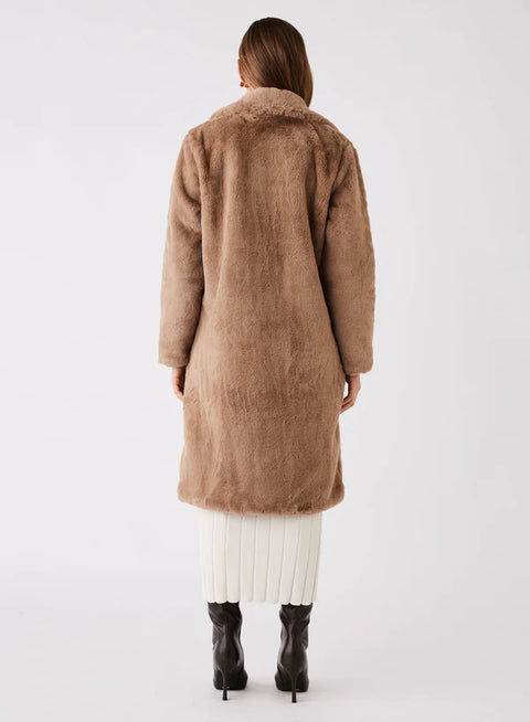 Malena Faux Fur Coat Taupe