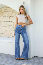 Pocket Wide Leg Jean Mid Blue