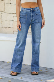 Pocket Wide Leg Jean Mid Blue