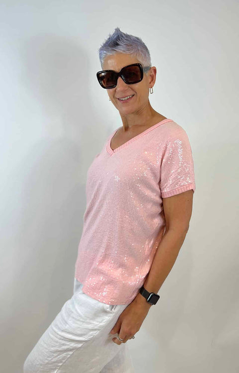 Sequin Tee Candy Pink