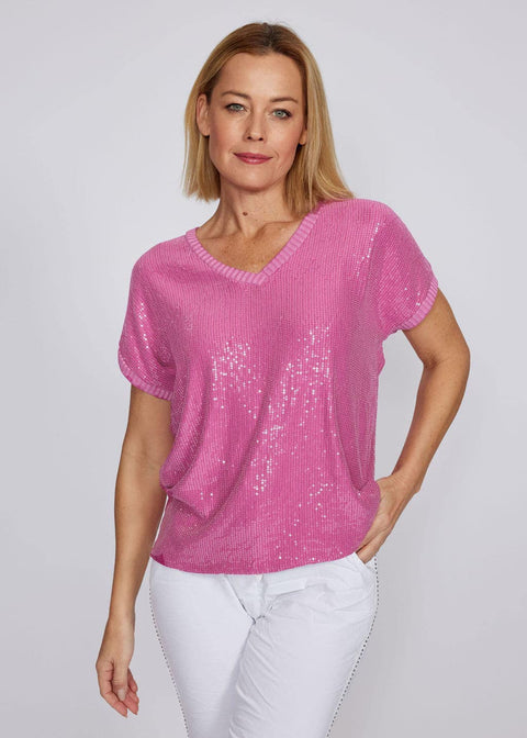 Sequin Tee Fuxia