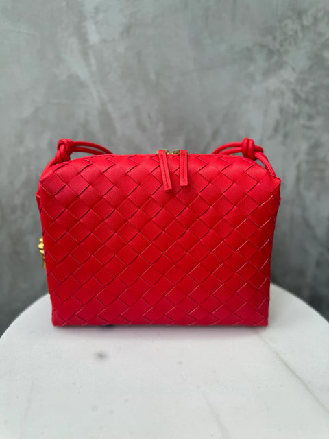 Victoria Woven Leather Bag Red